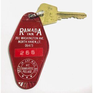 Vintage Ramada Inn North Haven CT Hotel Key & Fob #266 Original USA Red